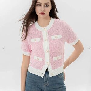 URBAN REVIVO Pink CREW NECK KNITTED CARDIGAN